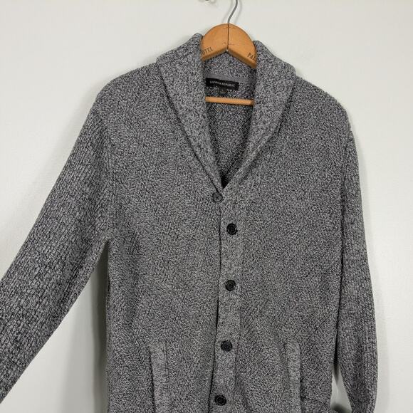 Banana Republic Cardigan Sweater L Gray Shawl Collar Cotton Academia Professor - Picture 2 of 8